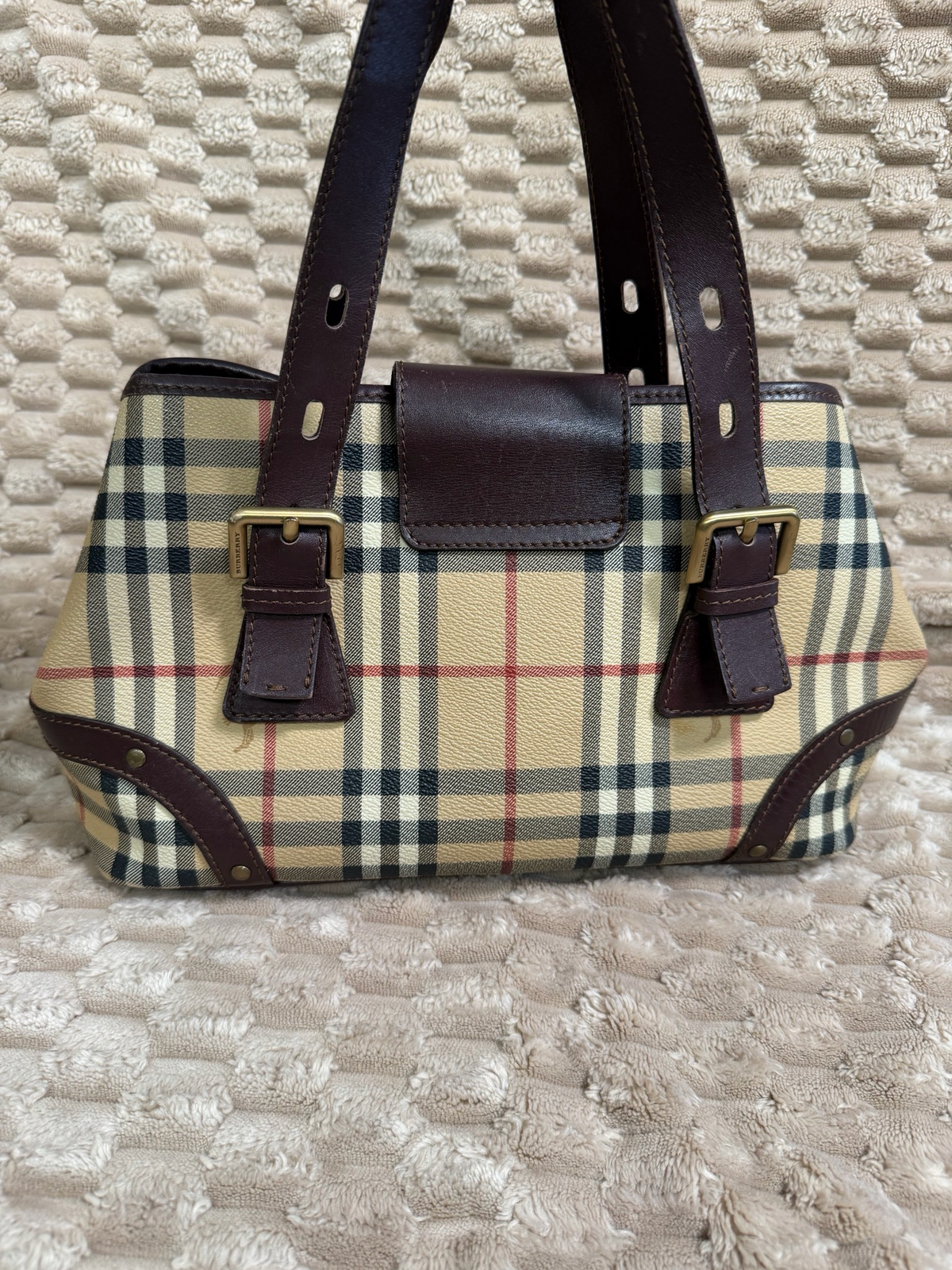 Burberry Haymarket Check Buckle Flap Tote