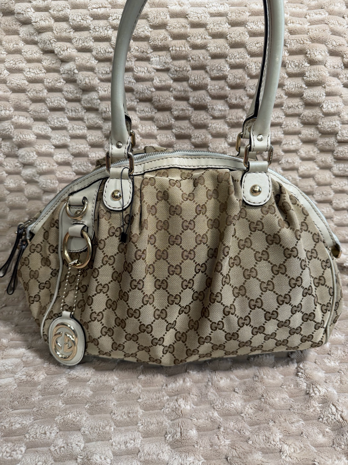 Gucci Monogram Canvas Sukey Zipper Bowler Tote Shoulder
