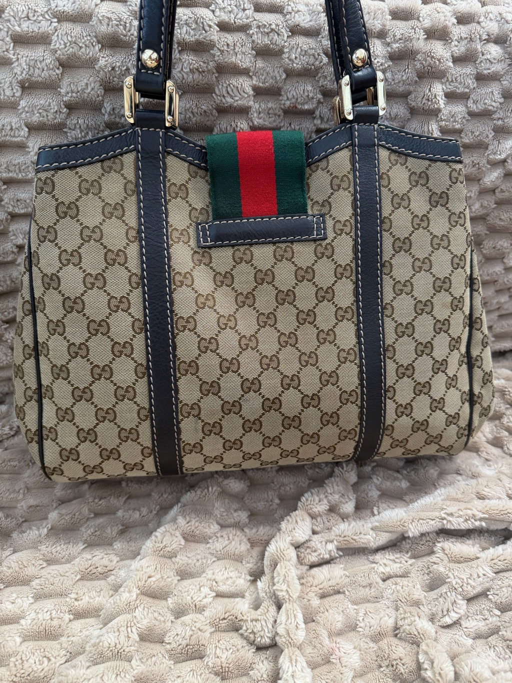 Gucci Monogram Canvas New Ladies Web Tote Shoulder Bag