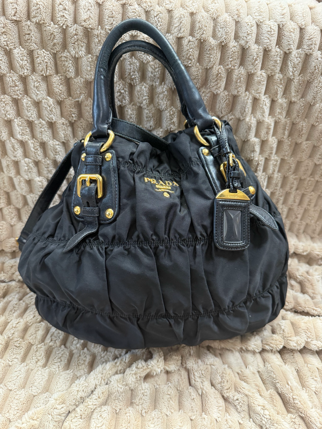 Prada Nylon Tessuto Gaufre Convertible Crossbody in Black