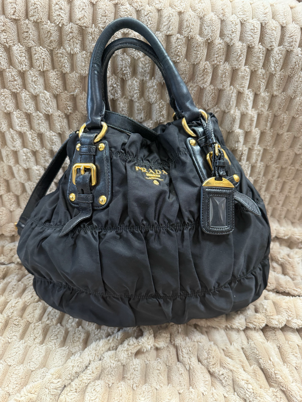 Prada Nylon Tessuto Gaufre Convertible Crossbody in Black