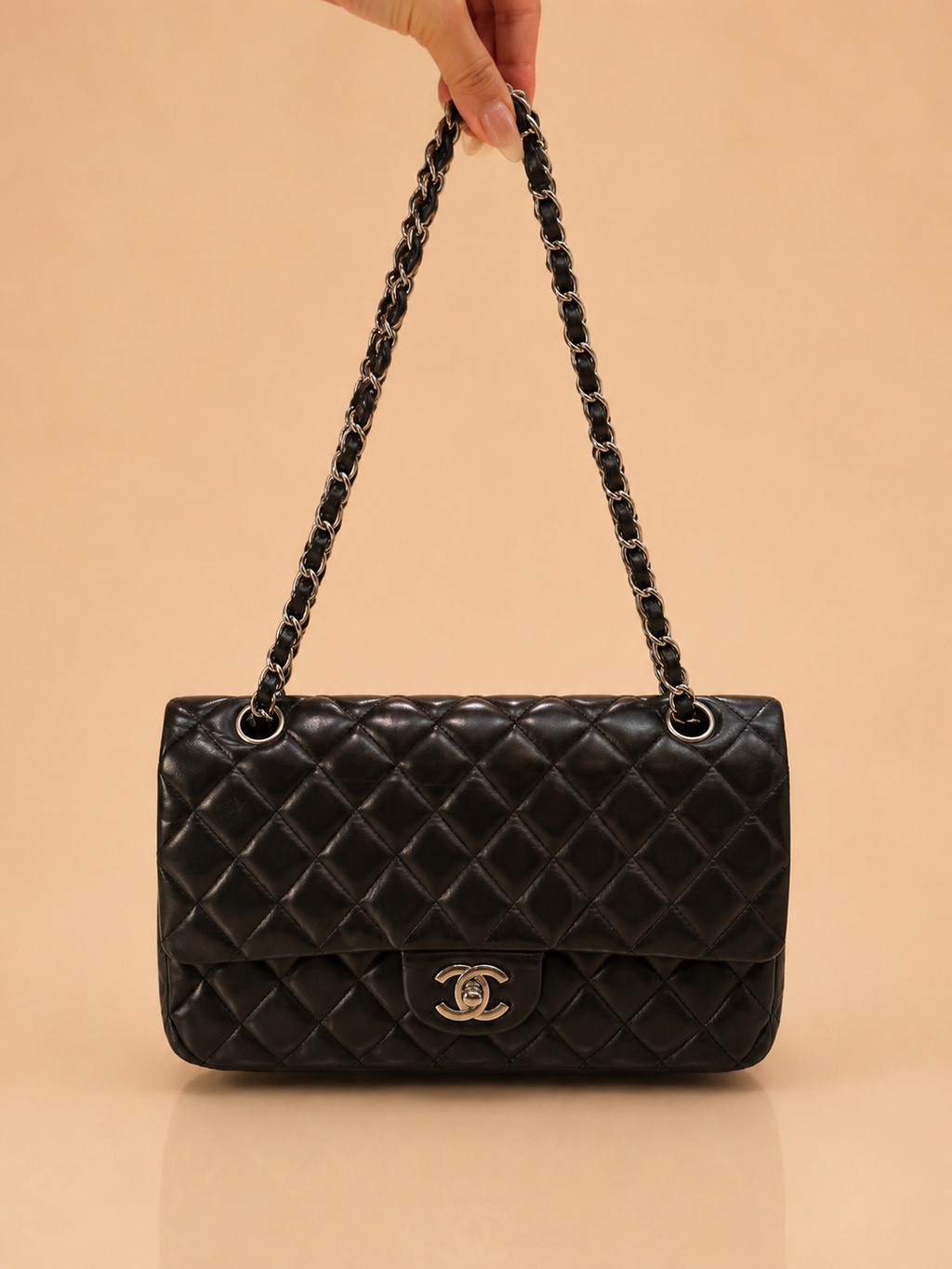 Chanel Lambskin Quilted Double Flap Small in Black