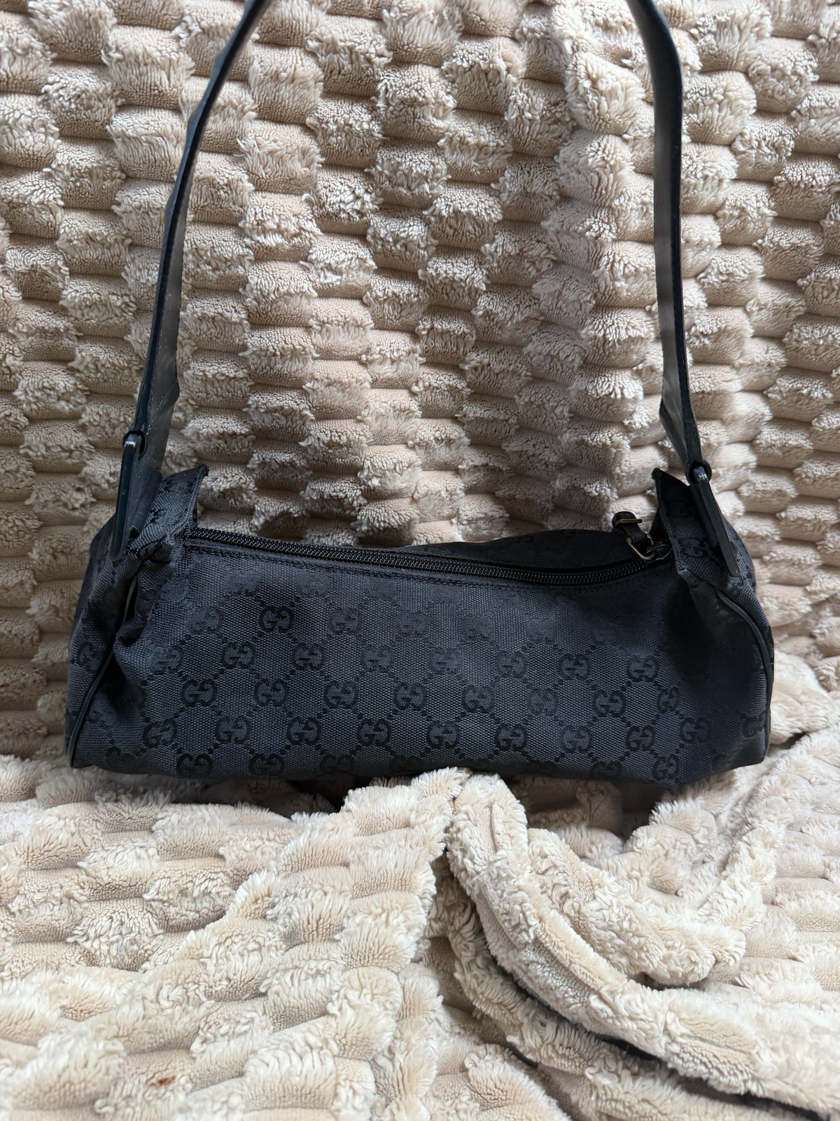 Gucci Monogram Denim Canvas Eastwest Shoulder Bag in Black