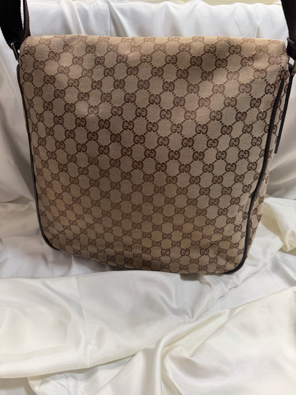 Gucci Monogram Canvas Double Pocket Messenger Sling