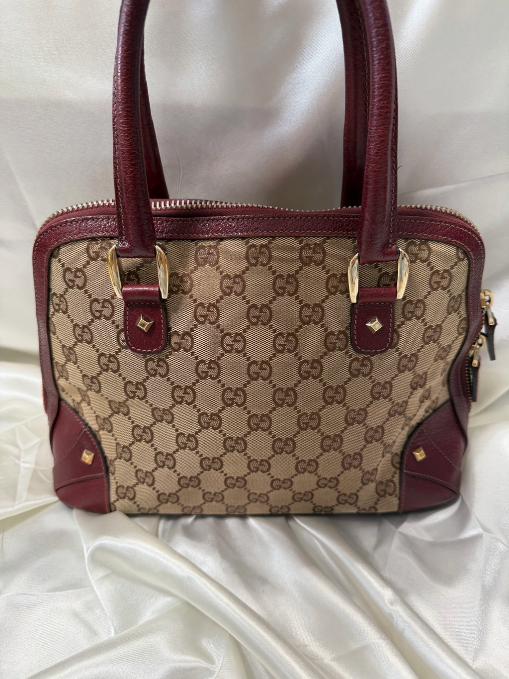 Gucci Monogram Canvas Alma Dome in Burgundy