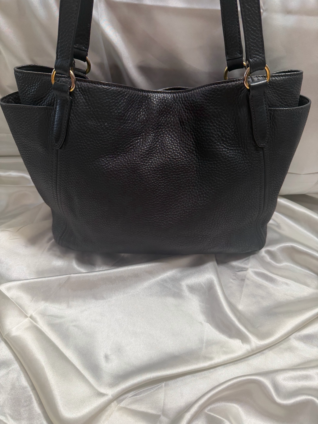 Prada Pebbled Side Pocket Vitello Daino Tote in Black