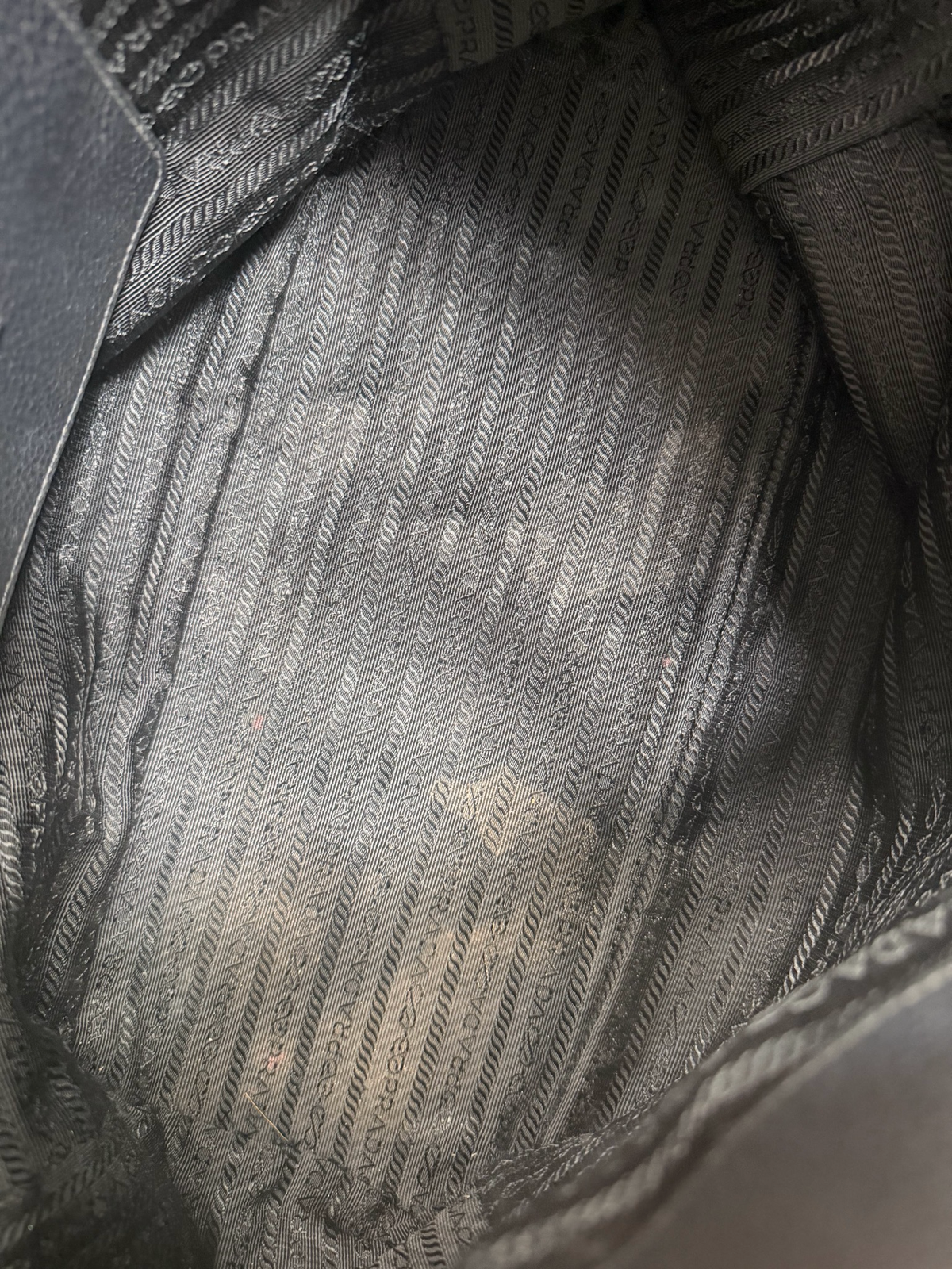 Prada Pebbled Side Pocket Vitello Daino Tote in Black