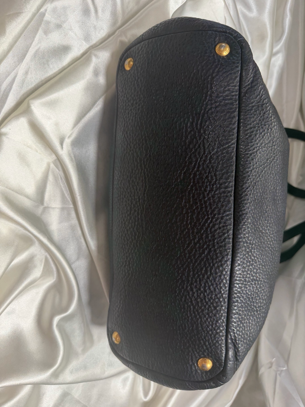 Prada Pebbled Side Pocket Vitello Daino Tote in Black
