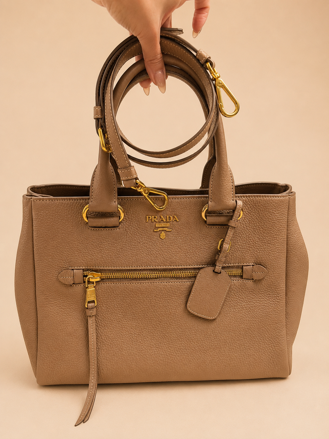 Prada Vitello Phenix Open Tote Crossbody Sling