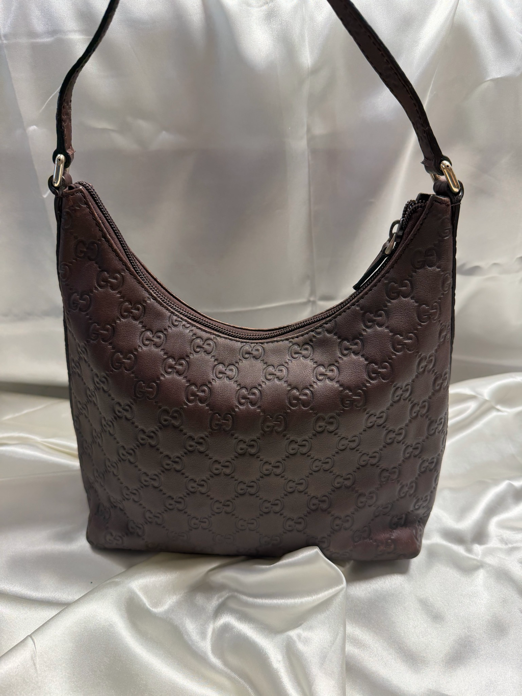 Gucci Monogram Guccissima Hobo Zipper Shoulder in Dark Brown