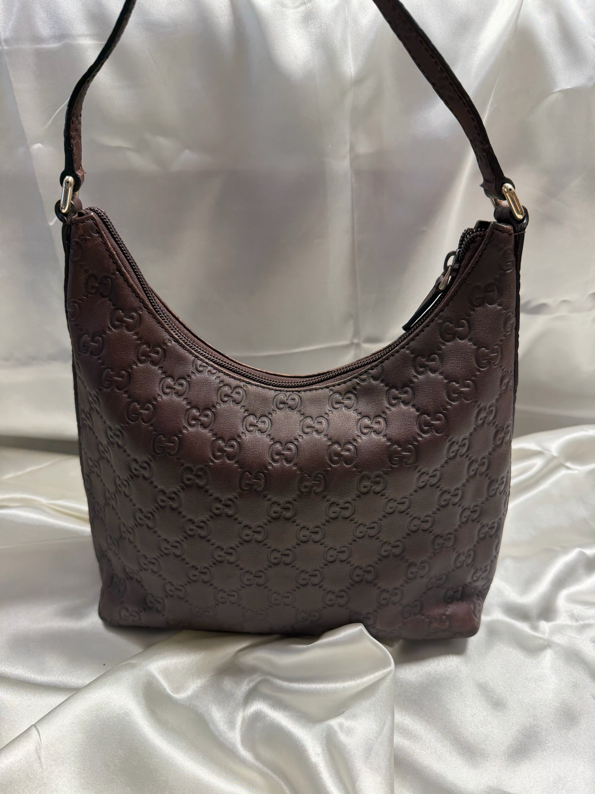Gucci Monogram Guccissima Hobo Zipper Shoulder in Dark Brown