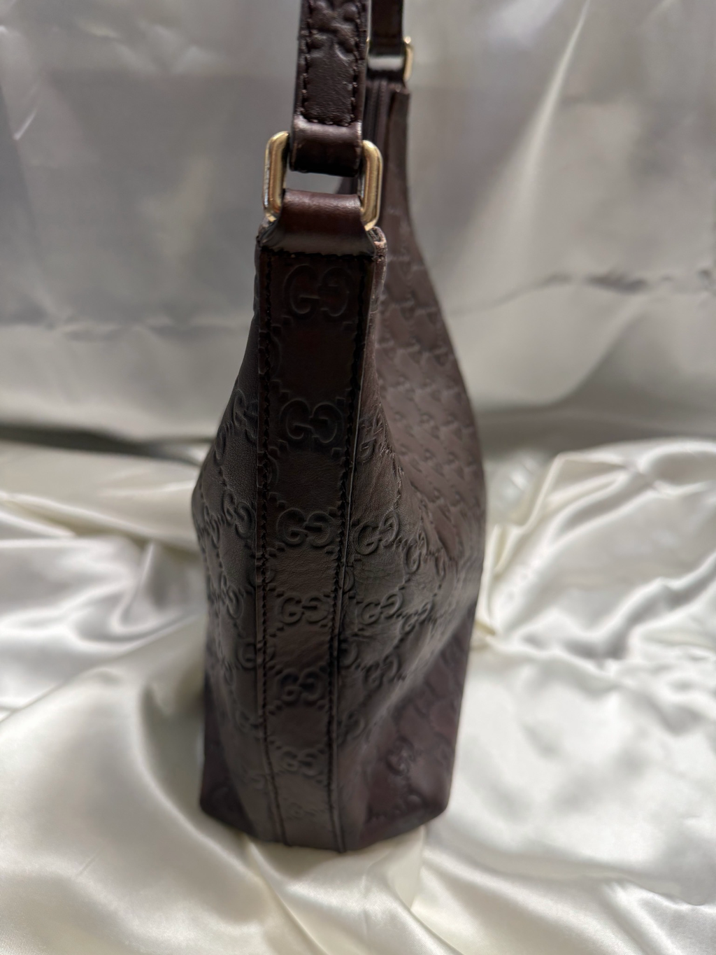 Gucci Monogram Guccissima Hobo Zipper Shoulder in Dark Brown