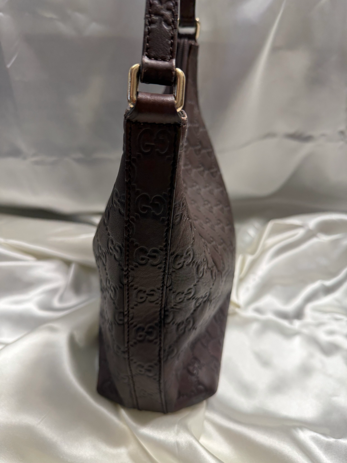 Gucci Monogram Guccissima Hobo Zipper Shoulder in Dark Brown