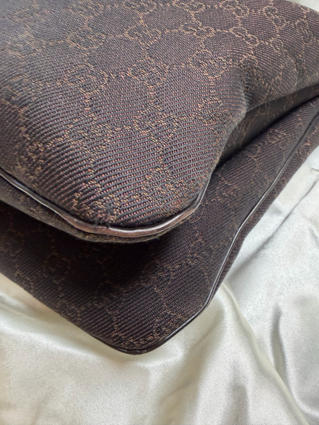 Gucci Monogram Canvas Denim Hobo Vintage Halfmoon in Dark Brown
