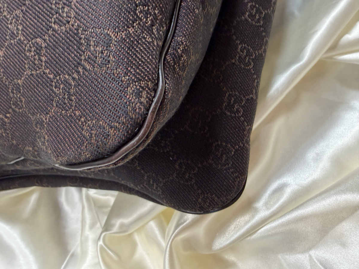 Gucci Monogram Canvas Denim Hobo Vintage Halfmoon in Dark Brown