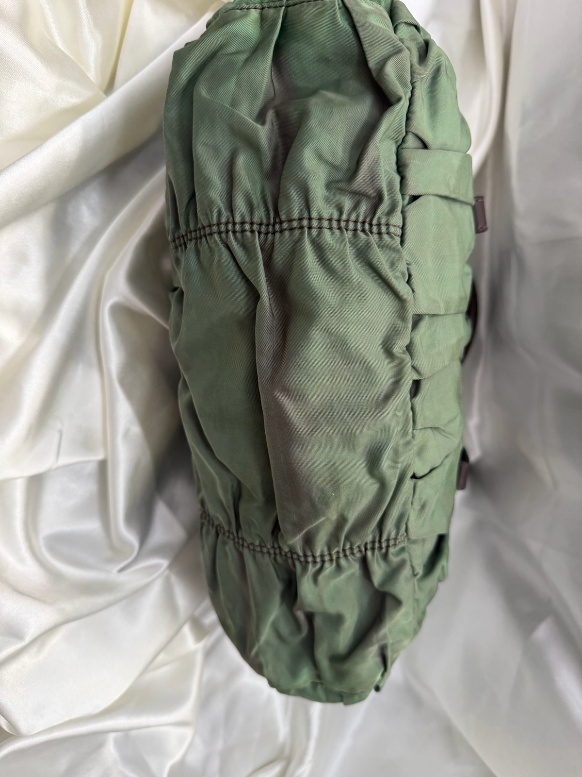 Prada Nylon Gaufre Tessuto Calfskin in Green/Brown