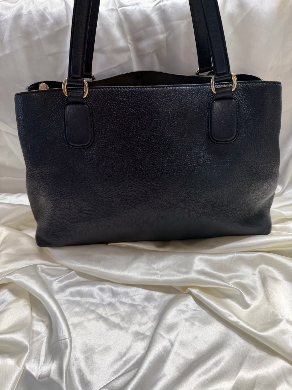Gucci Pebbled Leather Soho Working Tote Tassel Crossbody in Navy Blue