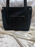 Gucci Mongram Canvas Denim Tote Front Zipper in Black