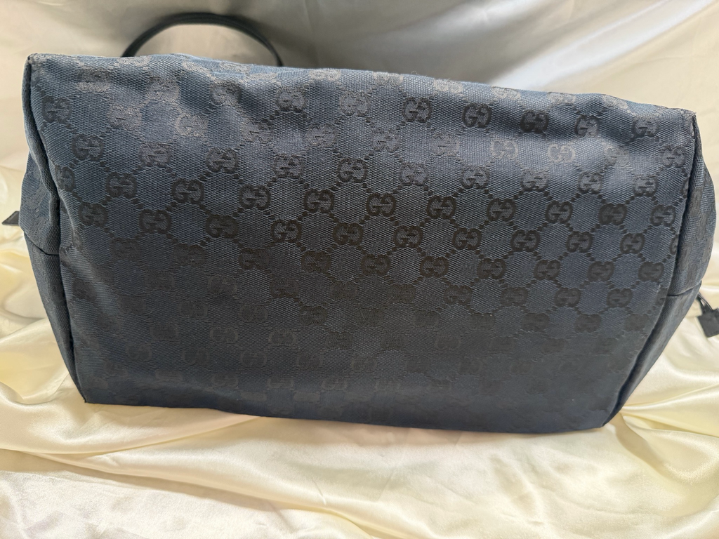 Gucci Mongram Canvas Denim Tote Front Zipper in Black