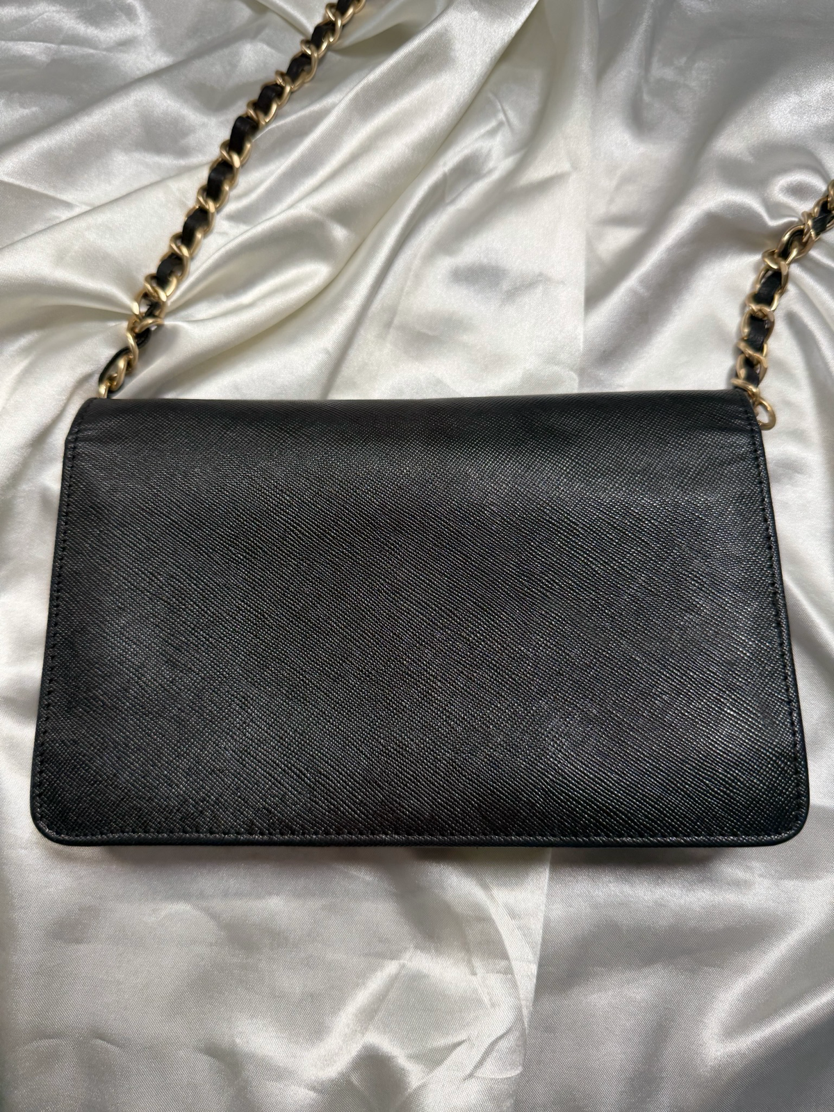 Prada Saffiano Flap Clutch Wallet on Chain in Black