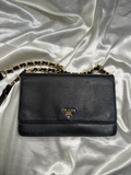 Prada Saffiano Flap Clutch Wallet on Chain in Black