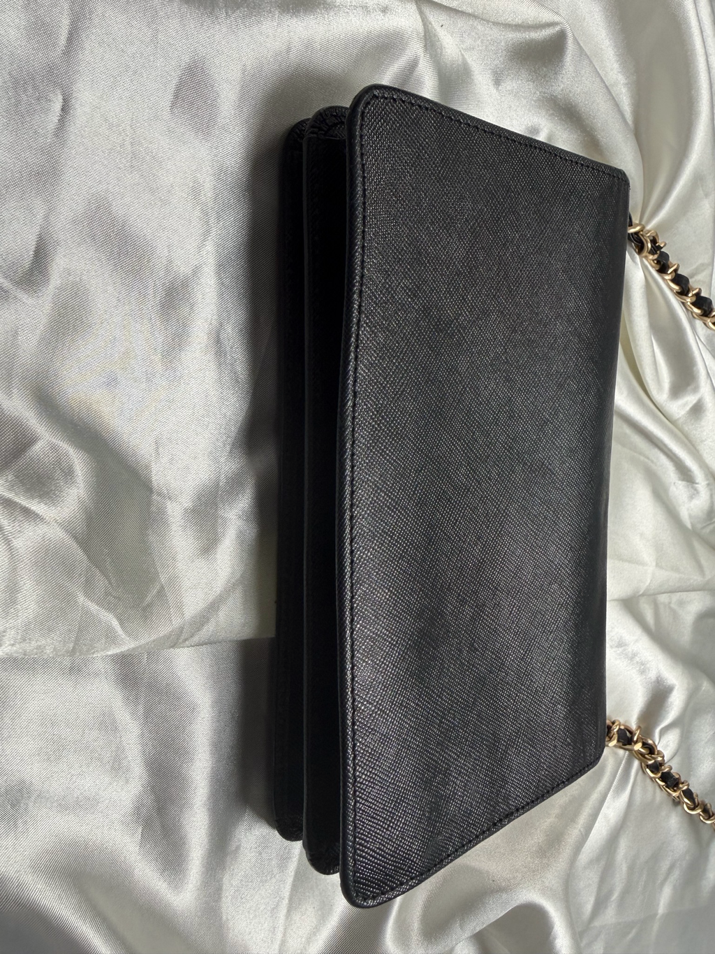 Prada Saffiano Flap Clutch Wallet on Chain in Black