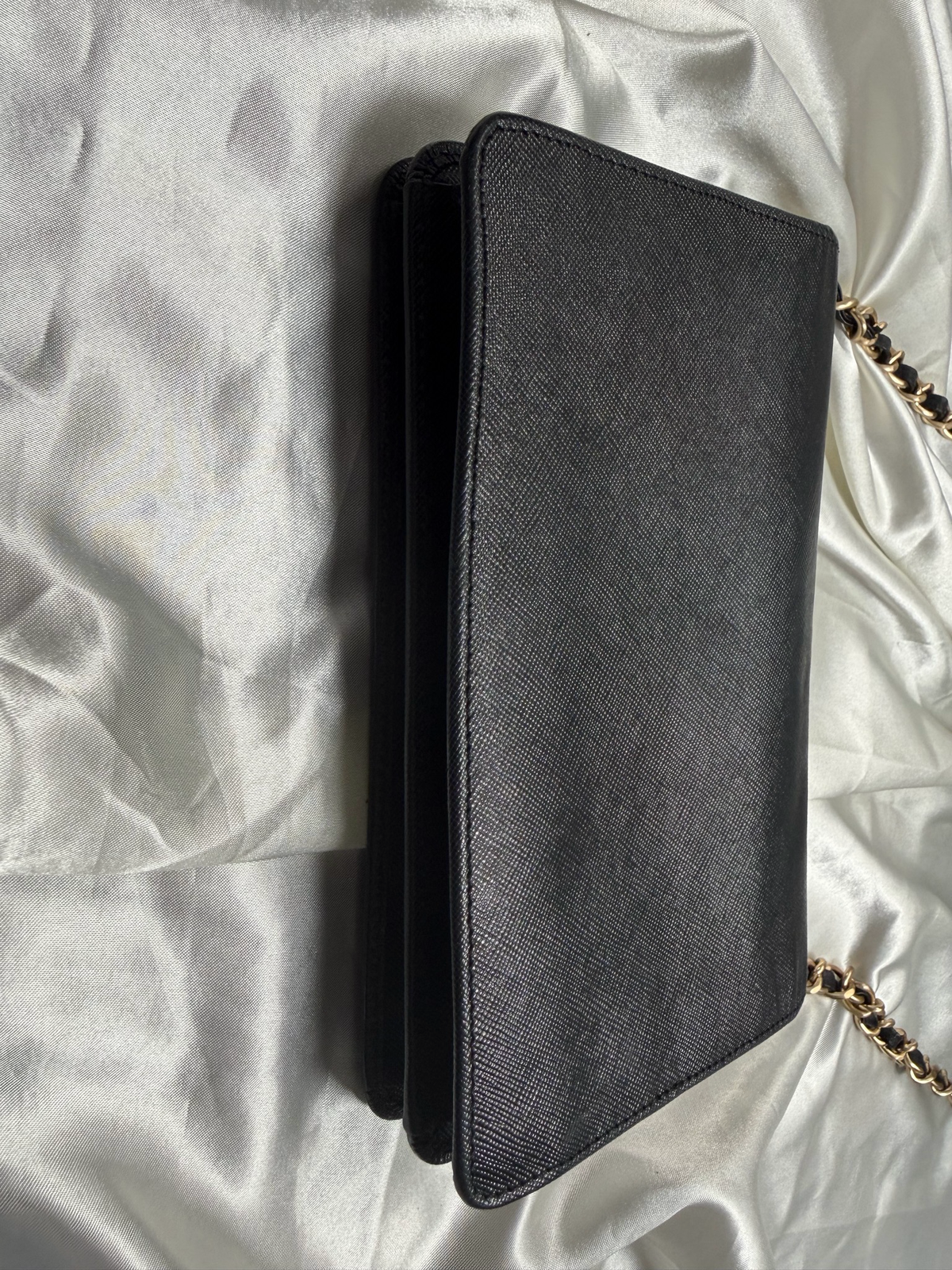 Prada Saffiano Flap Clutch Wallet on Chain in Black