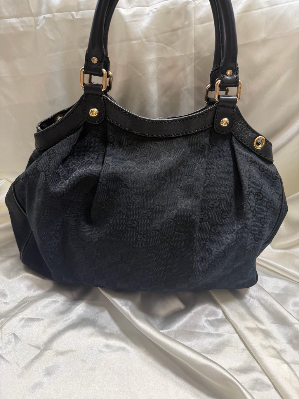 Gucci Monogram Canvas Sukey Tote Medium Shoulder Bag in Black