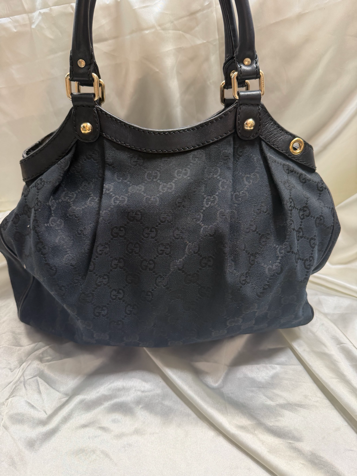 Gucci Monogram Canvas Sukey Tote Medium Shoulder Bag in Black