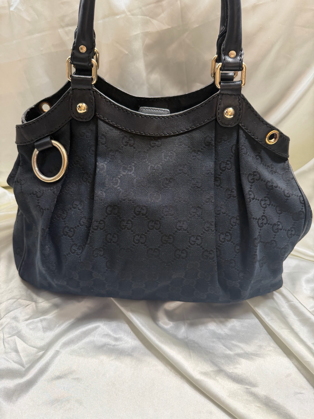 Gucci Monogram Canvas Sukey Tote Medium Shoulder Bag in Black