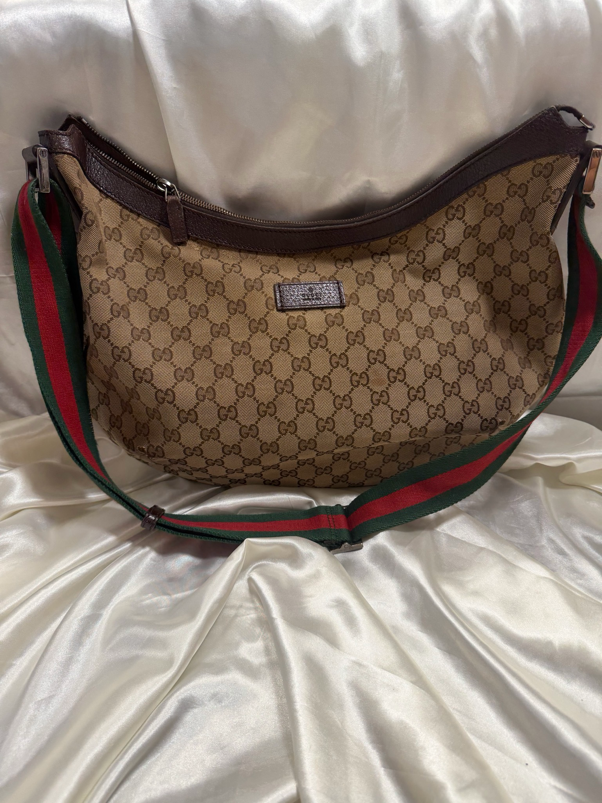 Gucci Monogram Canvas Web Strap Sling Crossbody Messenger