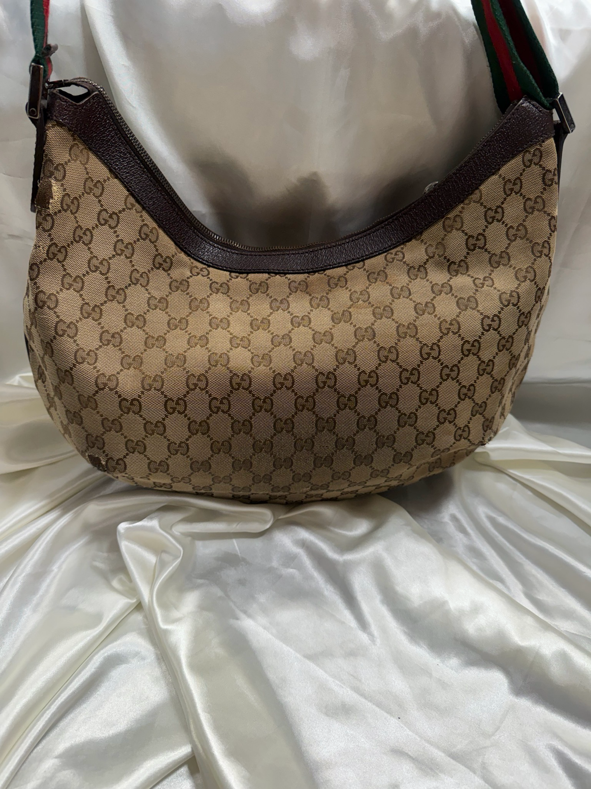 Gucci Monogram Canvas Web Strap Sling Crossbody Messenger