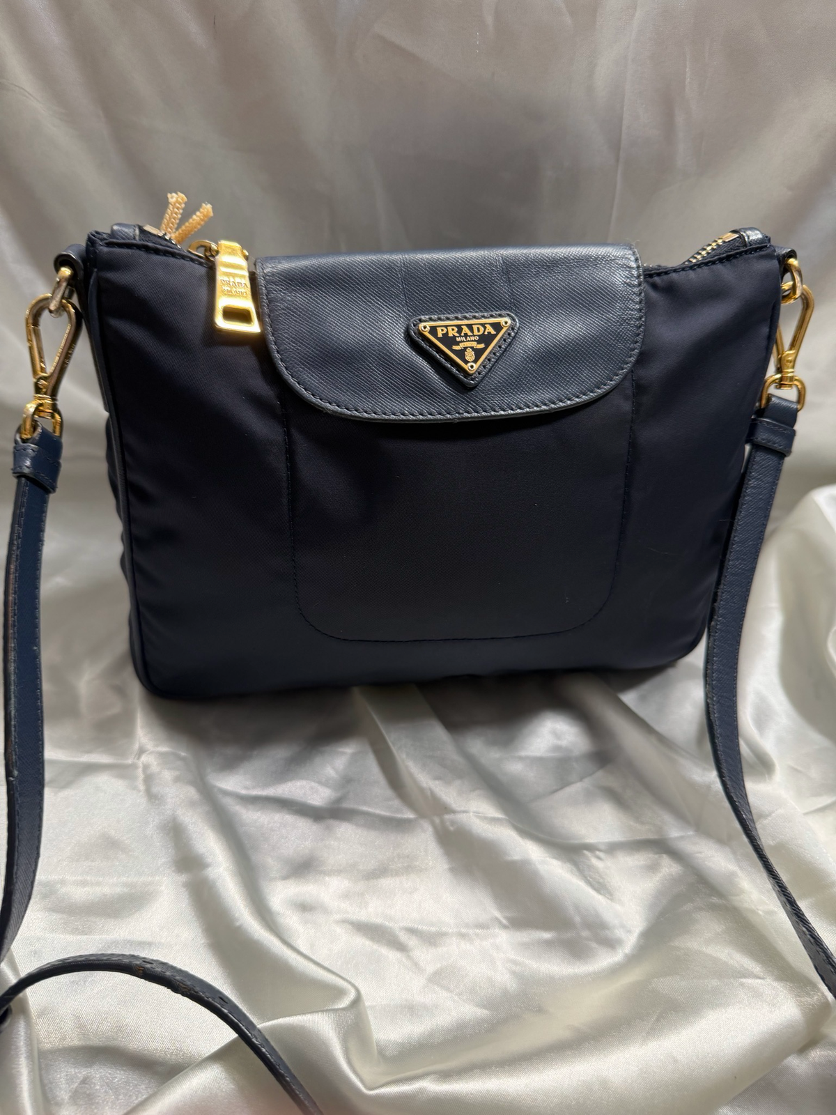 Prada Saffiano Nylon Tessuto Crossbody Sling in Navy Blue
