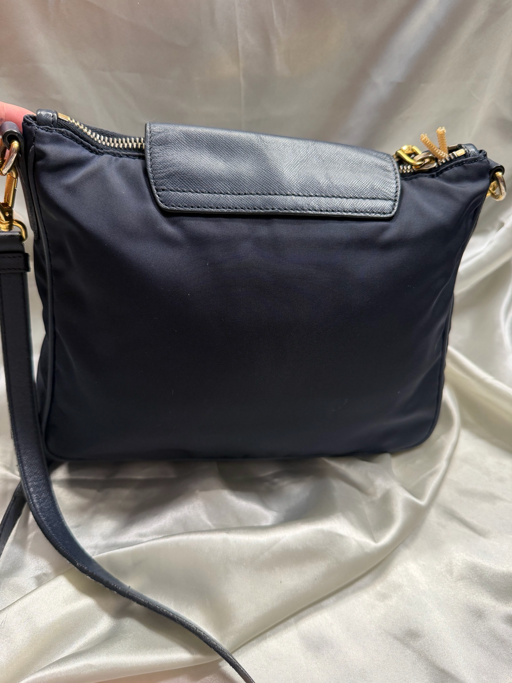 Prada Saffiano Nylon Tessuto Crossbody Sling in Navy Blue