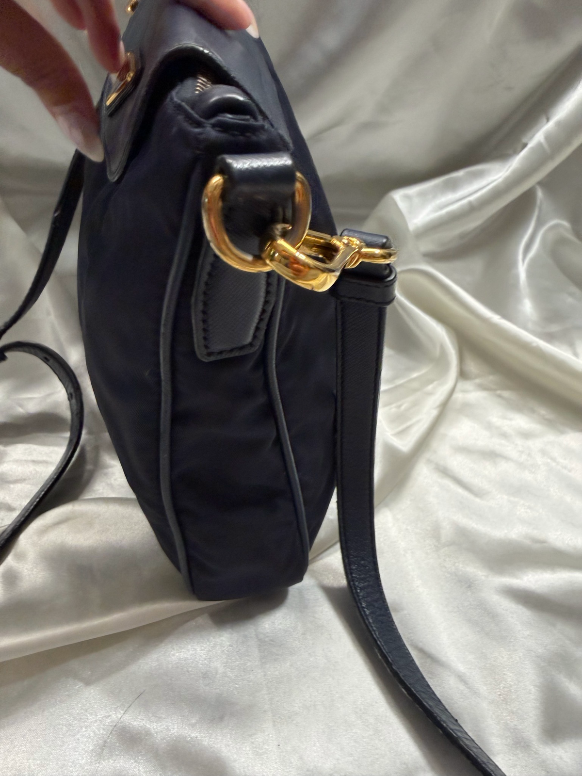 Prada Saffiano Nylon Tessuto Crossbody Sling in Navy Blue
