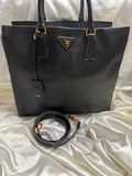 Prada Saffiano Lux Leather Top Handle Convertible In Black