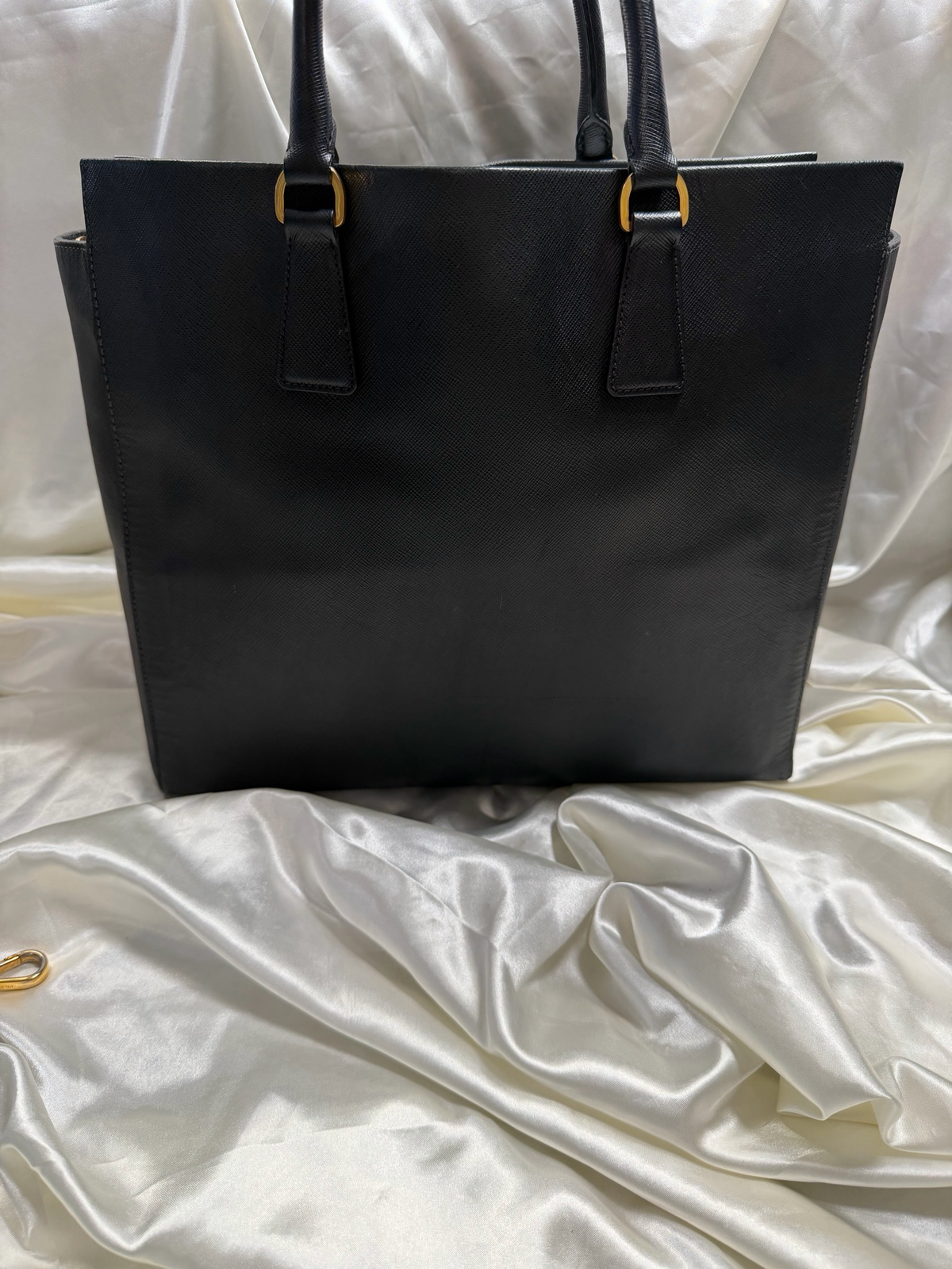 Prada Saffiano Lux Leather Top Handle Convertible In Black