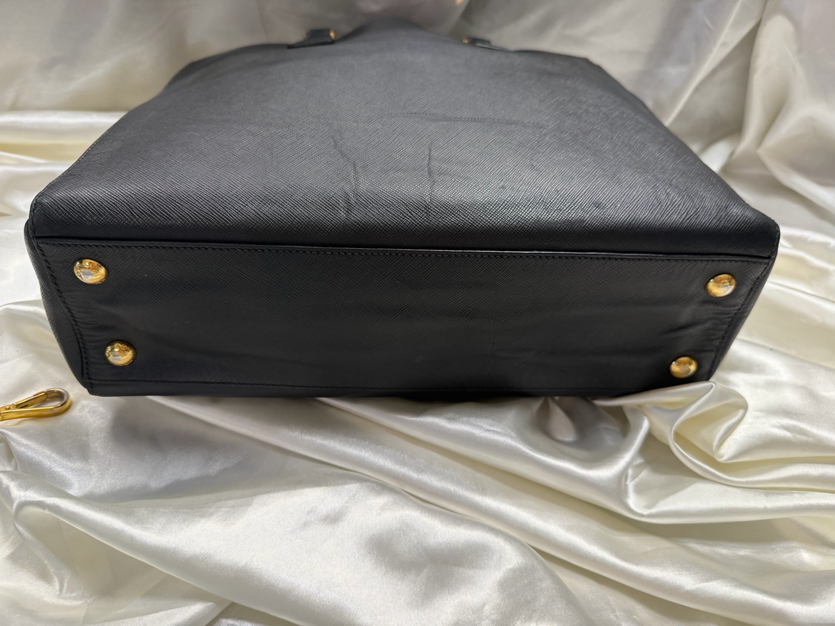 Prada Saffiano Lux Leather Top Handle Convertible In Black