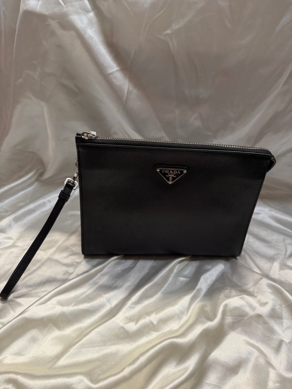 Prada Saffiano Zipper Clutch In Black