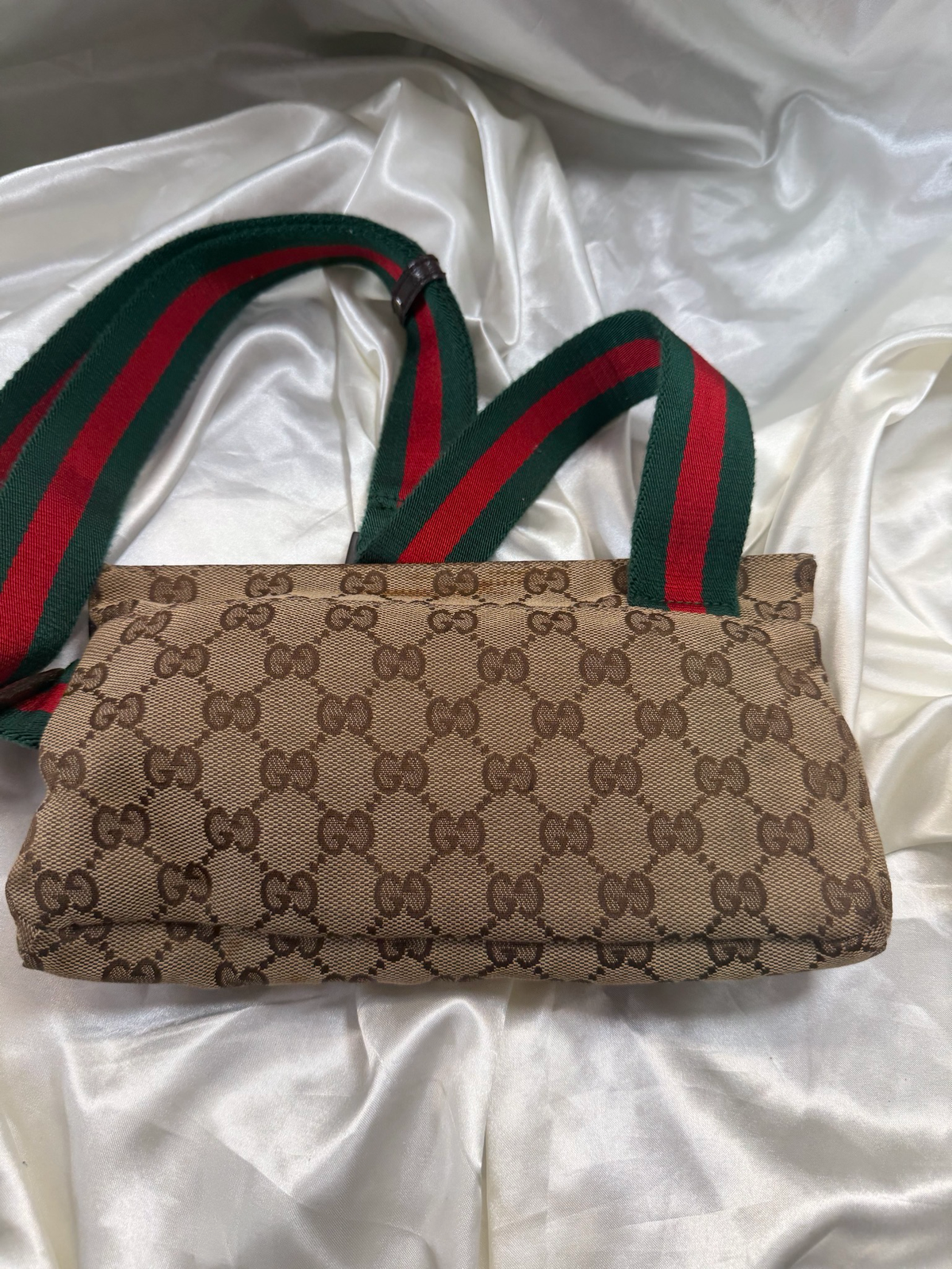 Gucci Monogram Canvas Waist Bag Belt Bum Bag Web Strap
