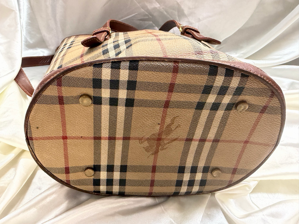 Burberry Haymarket Check Bucket Open Tote Long Strap Shoulder Bag