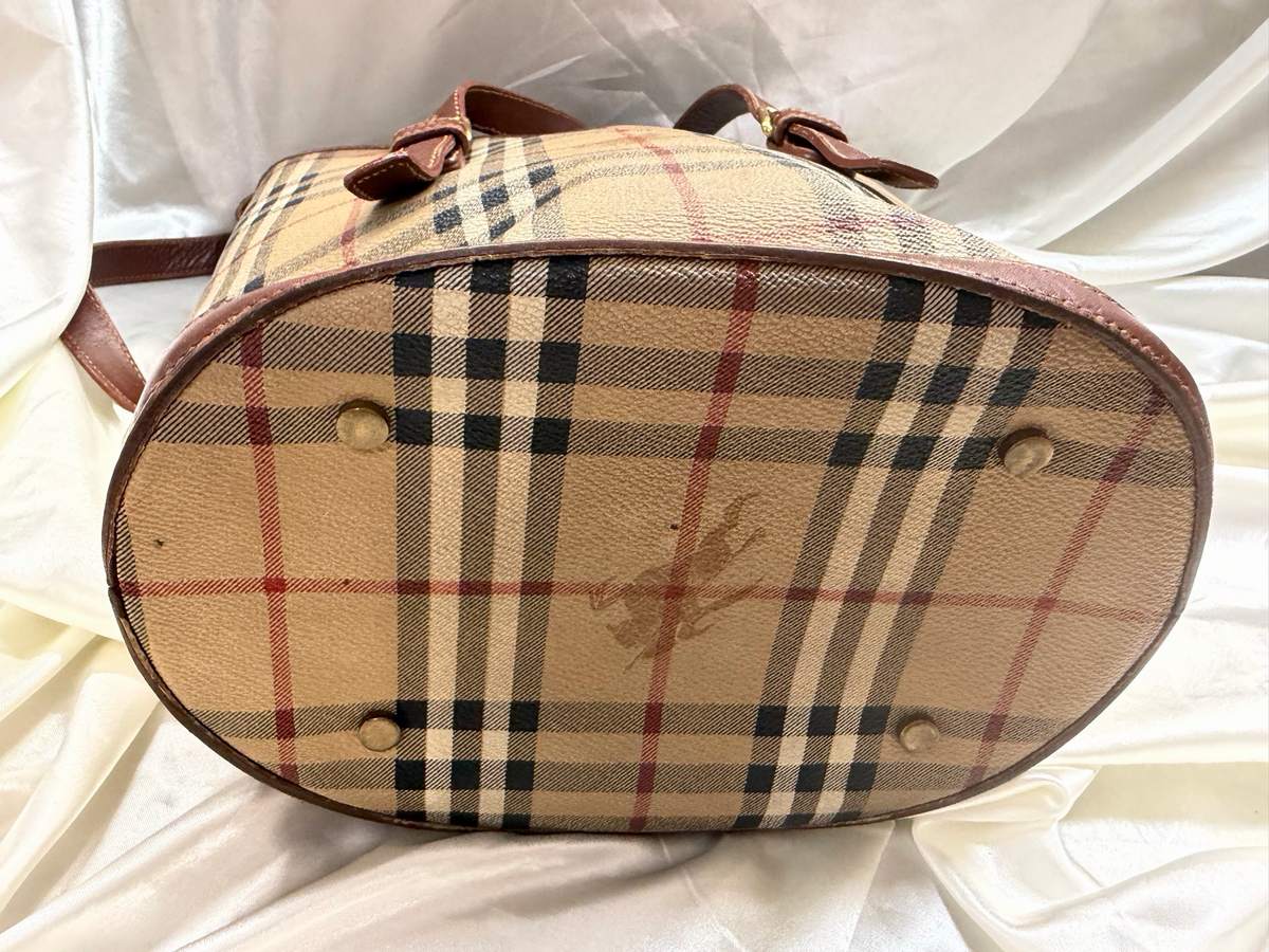 Burberry Haymarket Check Bucket Open Tote Long Strap Shoulder Bag