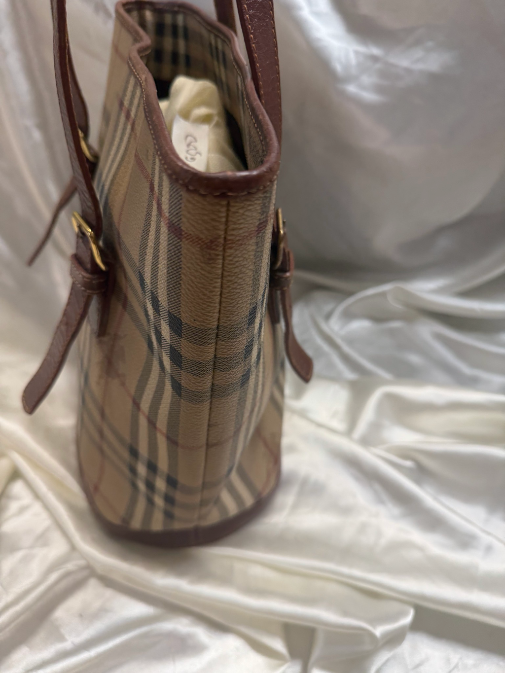 Burberry Haymarket Check Bucket Open Tote Long Strap Shoulder Bag