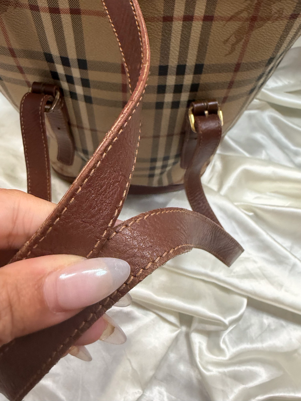 Burberry Haymarket Check Bucket Open Tote Long Strap Shoulder Bag