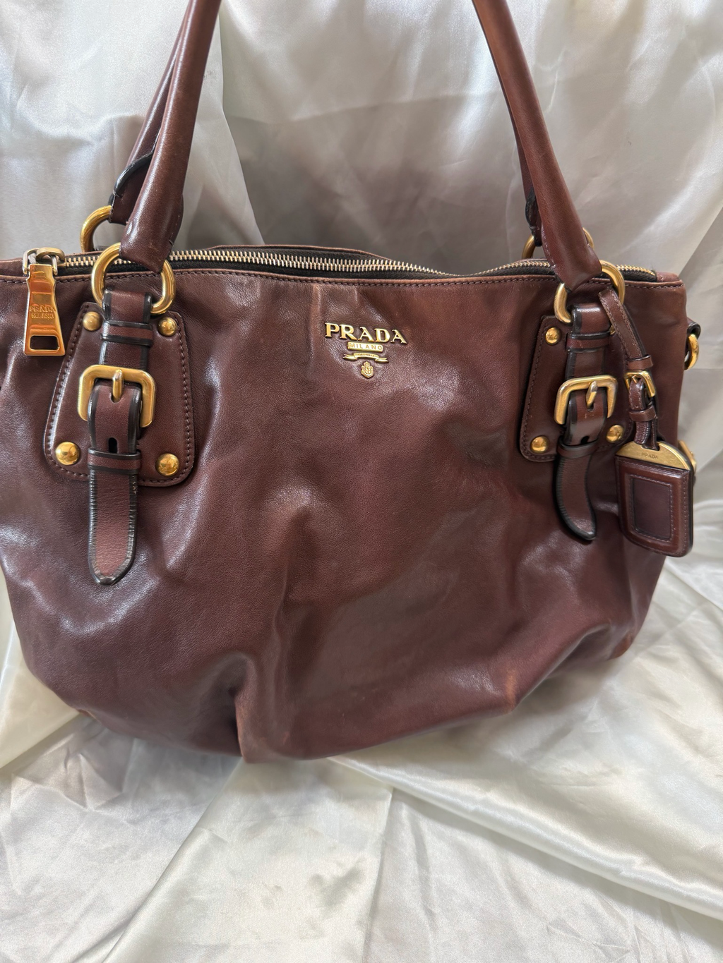 Prada Soft Calfskin Convertible Tote in Brown