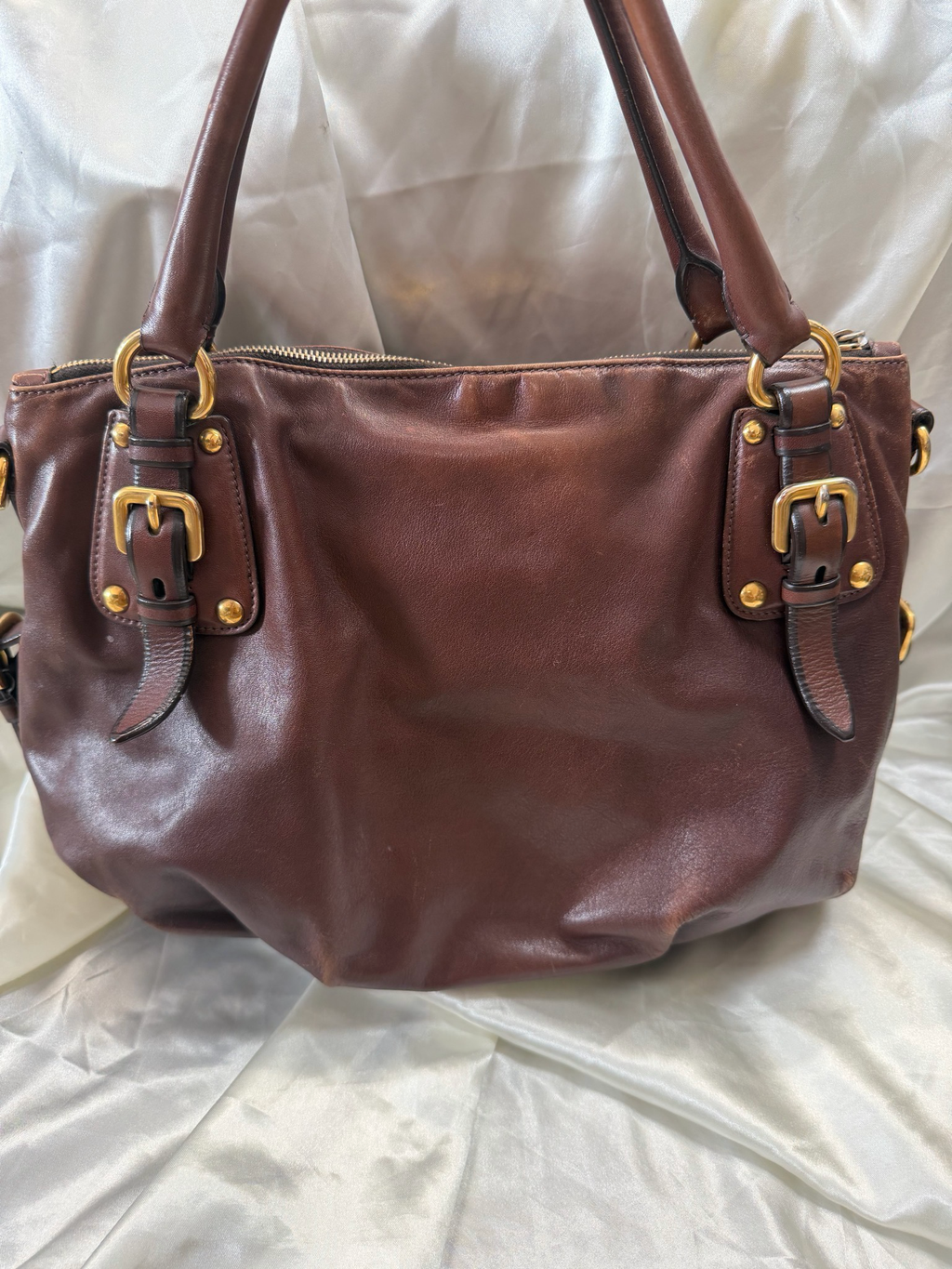 Prada Soft Calfskin Convertible Tote in Brown