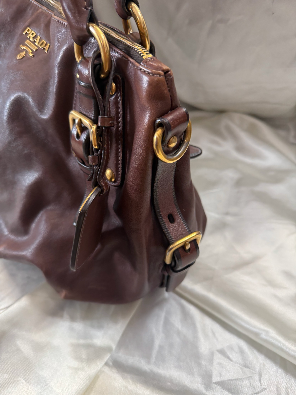 Prada Soft Calfskin Convertible Tote in Brown