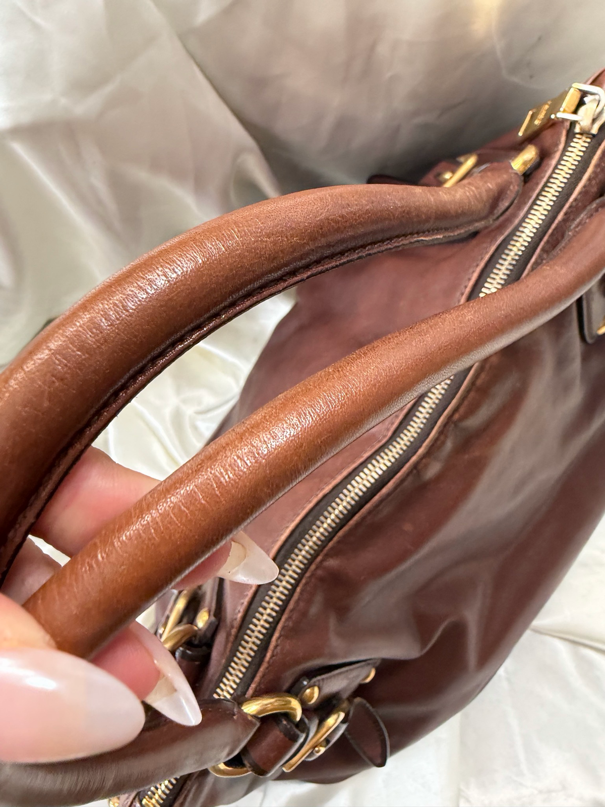 Prada Soft Calfskin Convertible Tote in Brown