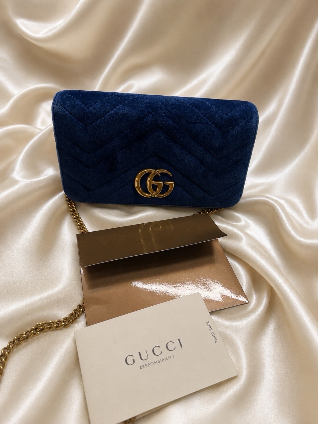 Gucci Marmont Matelasse Blue Velvet Crossbody Flap