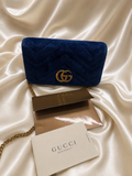 Gucci Marmont Matelasse Blue Velvet Crossbody Flap